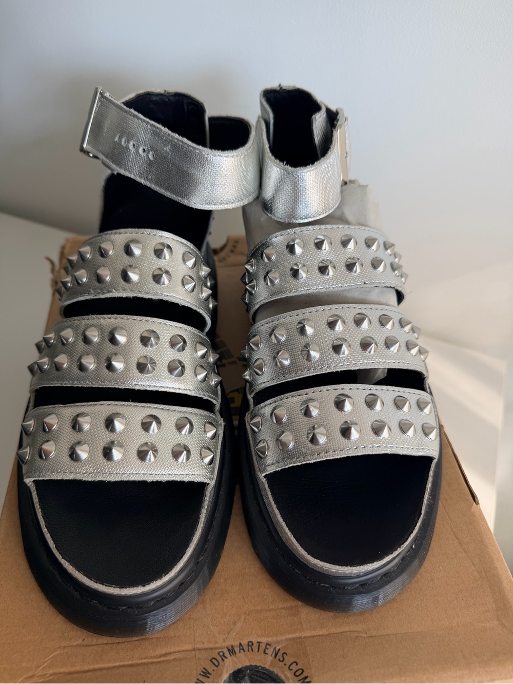 Dr Martens Silver Studded Sandals platform